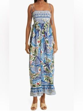 FARM Rio Macaw Flight Smocked Tiered Hem Cotton Dress